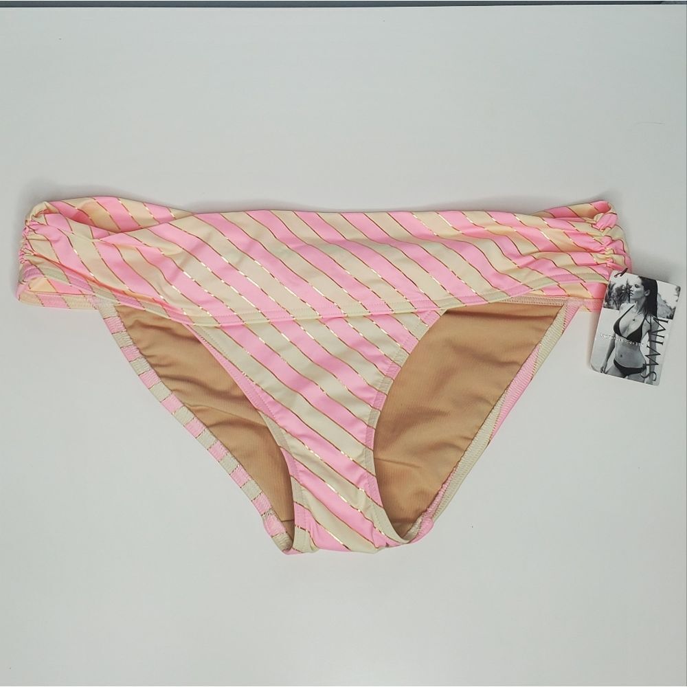 Victoria's Secret NWT M Bikini Bottom Pink White Gold Striped Classic Stripes VS